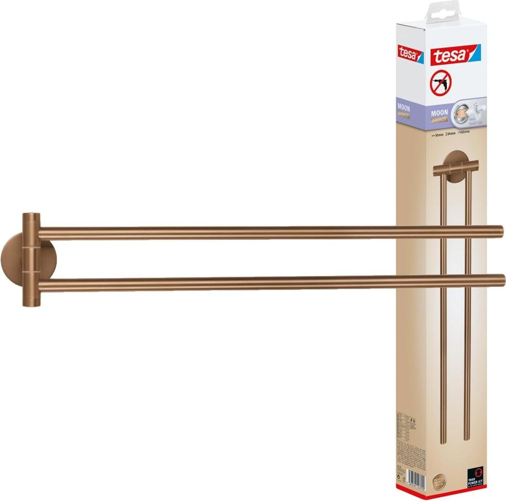 MOON Handtuchhalter 2-armig - selbstklebend - - 1 Stück - gebürstetes Bronze - 84 mm x 50 mm x 456 mm