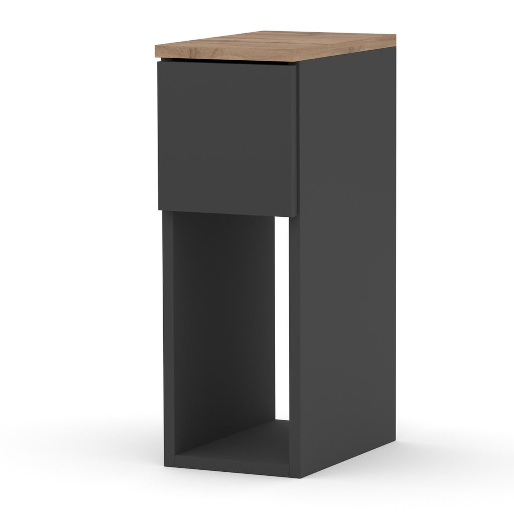 STIV Möbel | Schmaler Nachttisch Grau Matt/Eiche Wotan 30x20x55 cm | 1 Schublade + Fach | Holzplatte | Kompakt & modern
