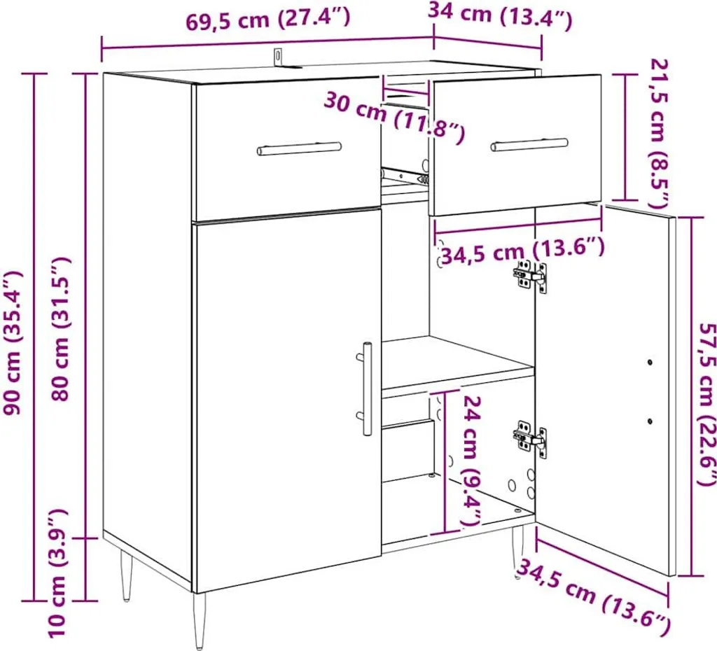 Credenza Rovere Artisan 69,5x34x90 cm | Mobile Buffet Salvaspazio Cucina - 11