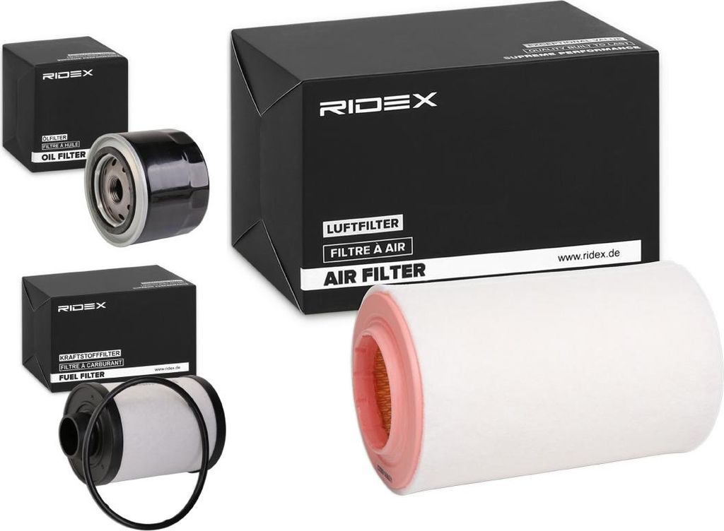 RIDEX Filterset Inspektionspaket Filtersatz für VW Crafter Kastenwagen (SY, SX) für FIAT Ducato Kastenwagen (250, 290) Ducato Pritsche / Fahrgestell