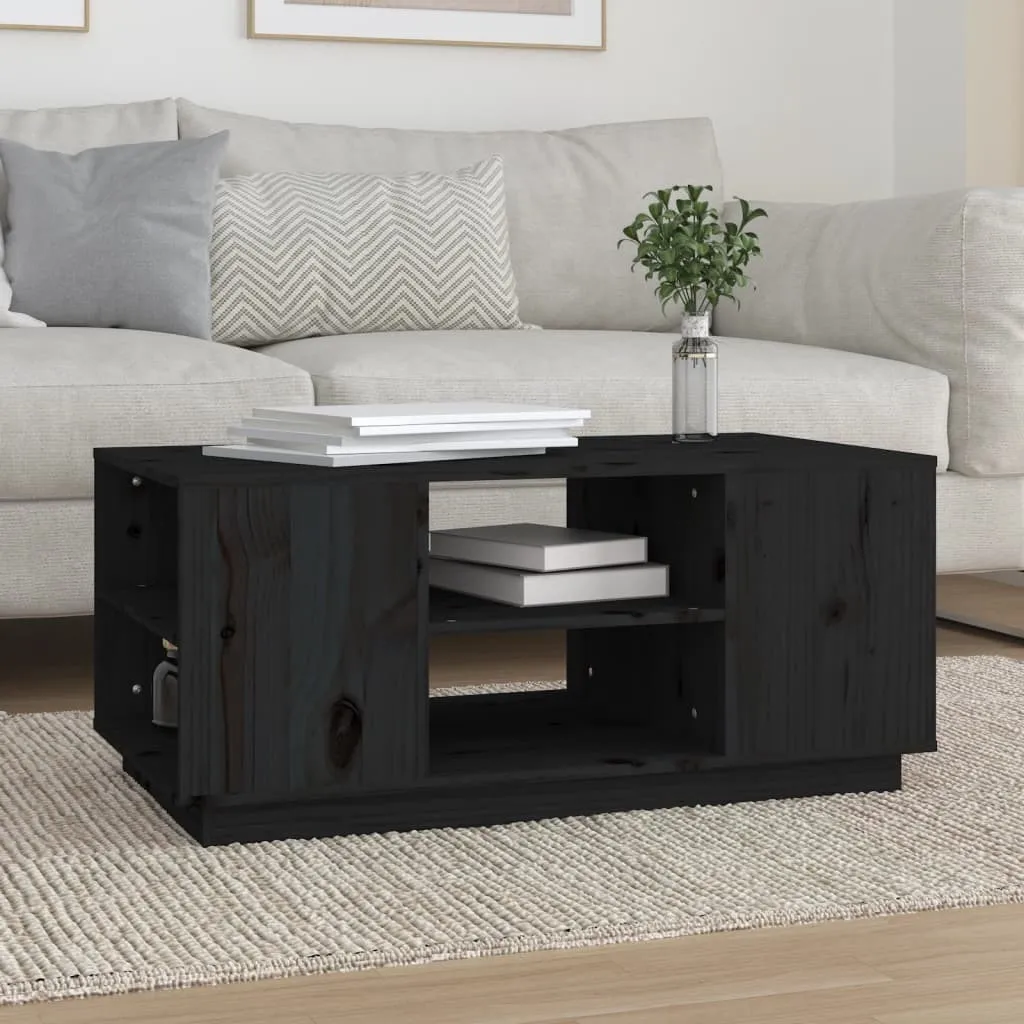 Tavolino da Salotto in Pino Massello Nero 90x49x40,5 cm Design Chic