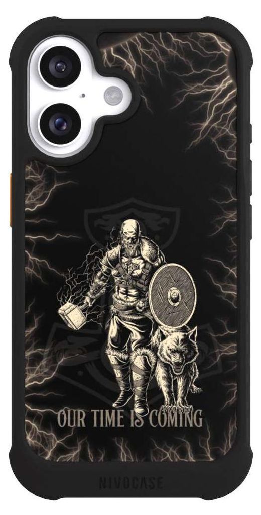 NIVOCASE Hülle für Apple iPhone 16 Stoßfeste Handyhülle NIVOmax Case Schwarz Serienmotiv Vikings Wikinger