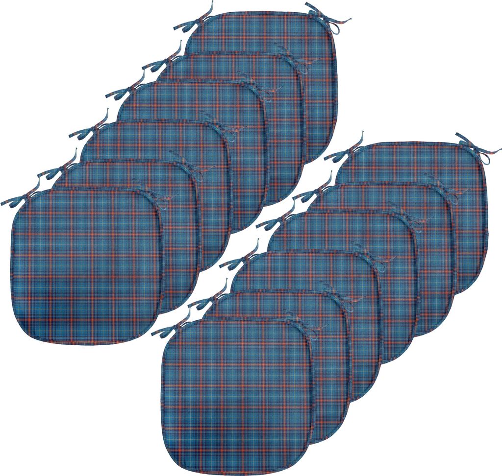 ABAKUHAUS Kariert Polster für Esszimmerstühle, Dünne Linien in Blau, Dekoratives wasserfestes Kissen mit Riemen für Küchensitze, 40 cm x 40 cm...