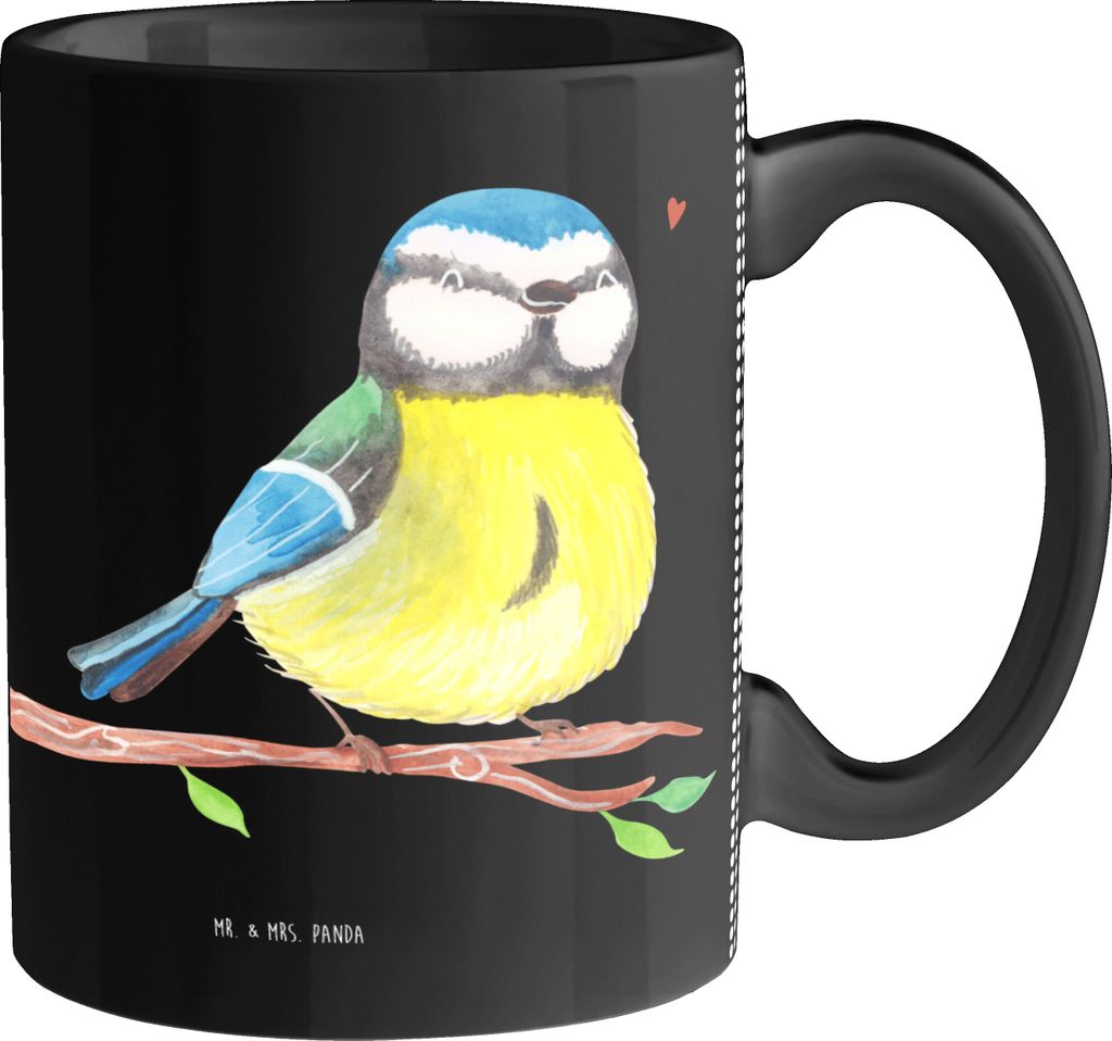 Mr. & Mrs. Panda Kaffeetasse Vogel Blaumeise - Schwarz - Geschenk, Frühling, Ostergrüße, Ostern, Tasse, Liebe Grüße, Kaffeebecher, Becher, Pot...