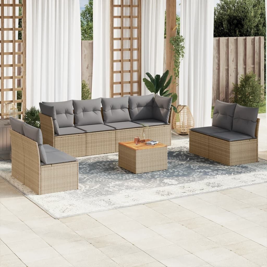 Maison Exclusive - 9-tlg. Garten-Sofagarnitur mit Kissen Beige Poly Rattan