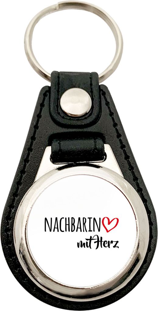 Huuraa Anhänger Nachbarin mit Herz Geschenk Metall mit Kunstleder Einkaufswagenlöser Nachbarin Präsent