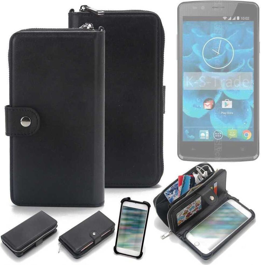 K-S-Trade 2in1 Handyhülle Schutzhülle kompatibel mit Qilive Q4 5.0 & Portemonnee Cover Handy Hülle Case Etui Geldbörse Wallet Bookstyle Hülle
