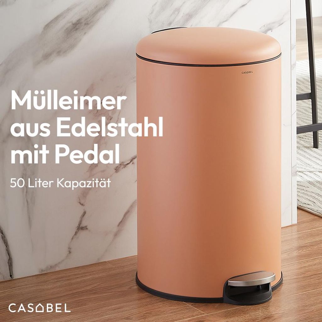 CASABEL Mülleimer Küche 50L, 100% Edelstahl, Resistent Produktbild 
