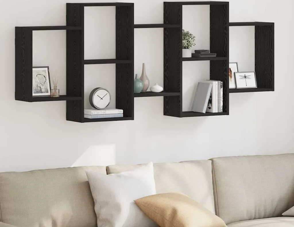 Meuble de Rangement Mural pour Salon et Bureau en Chêne Noir Mat
