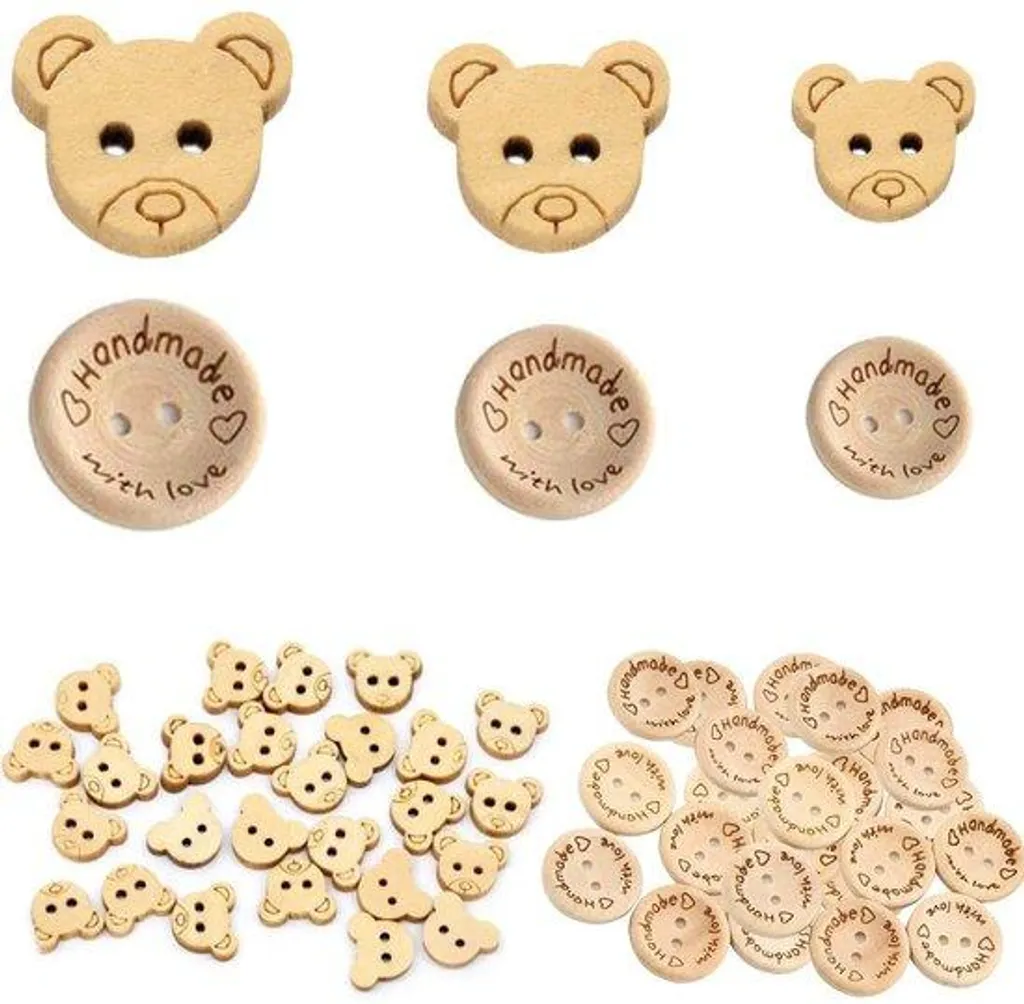 Boutons en bois naturels ours : remplacez vos boutons perdus en 6 tailles
