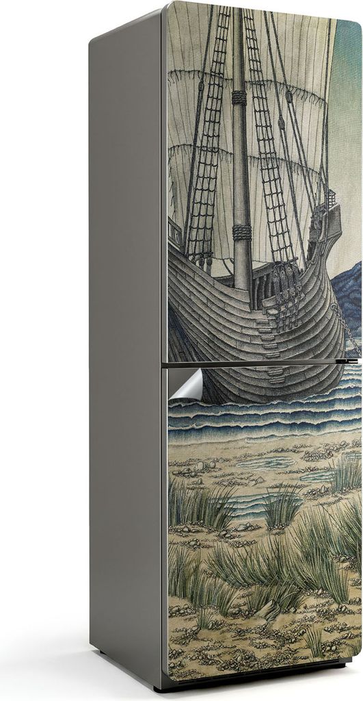 Ein Schiff auf den Wellen des Meeres – Kühlschrank Aufkleber – Klebefolie Kühlschrank – Kühlschrank Dekor – Kühlschrankfolie selbstkleb...