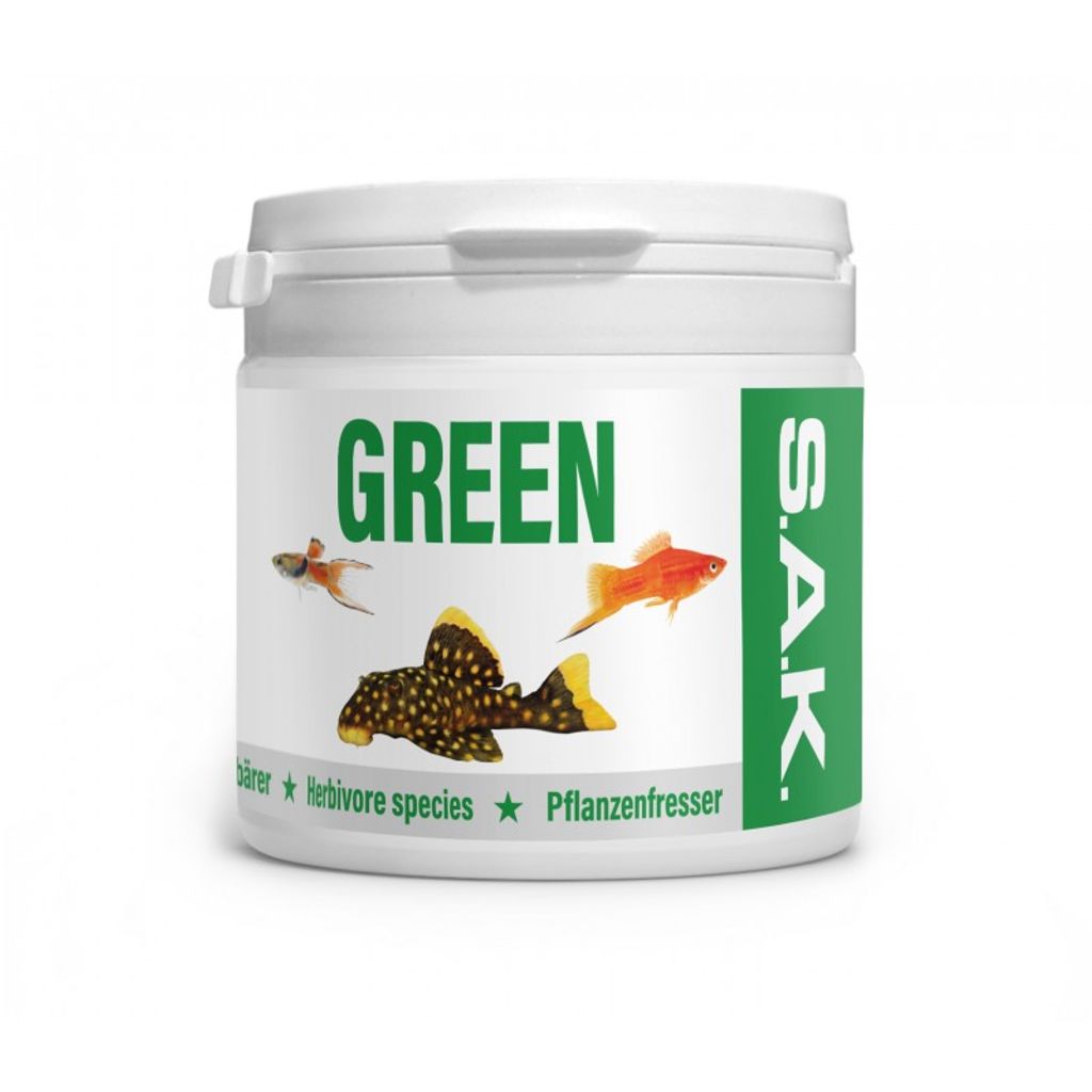 S.A.K. green - Alleinfuttermittel für alle Zierfischarten, die höheren Anteil an pflanzlichen Komponenten verlangen. Granulat 75 g (150 ml) Granu...