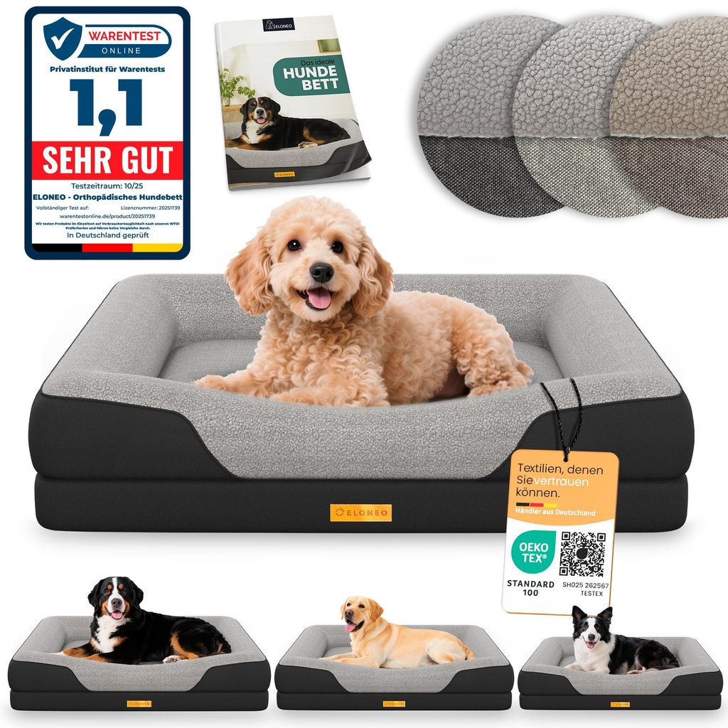 ELONEO Orthopädisches Hundebett, Größe S - Schwarz