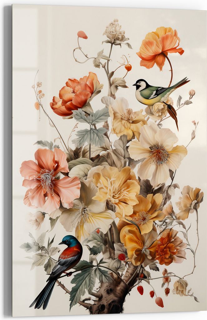 DEQOART Magnettafel Glas 40x60 cm 'Blüten & Gefieder' beschreibbar Whiteboard Küche