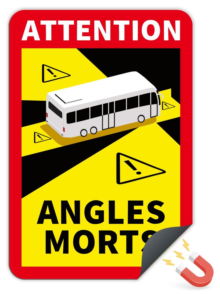 Angles Morts Magnetfolie 25x17 cm – Frankreich Toter Winkel Kennzeichnung für Bus & Wohnmobil RV004-02 Bus 3 Stück