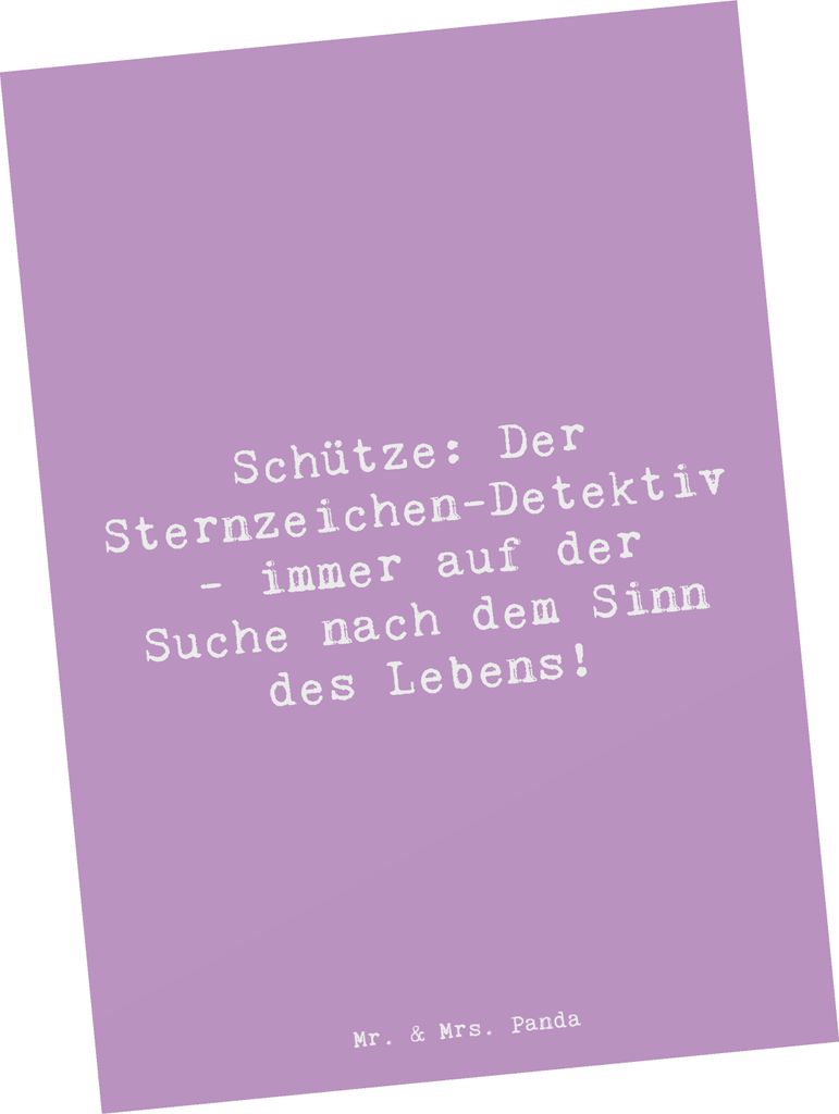 Mr. & Mrs. Panda Postkarte Spruch Schützenblick - Lavendeltraum - Geschenk, Fotokarte, Neugier, einzelkarte, Sternzeichen, Sinn des Lebens, Geburt...