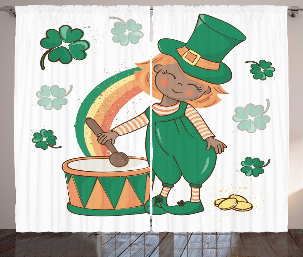 ABAKUHAUS Kobold Rustikaler Gardine, Irish Girl Drum Spielen, Schlafzimmer Kräuselband Vorhang mit Schlaufen und Haken, 280 x 225 cm, Jade Grün D...