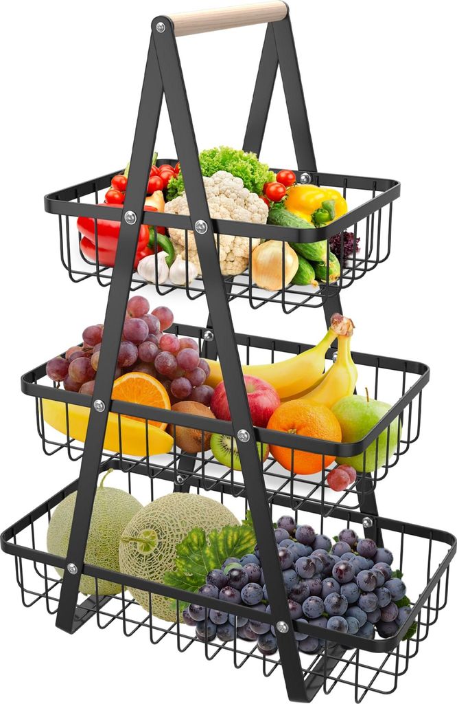 TRMLBE Obst Etagere Obstkorb 3 Stöckig Schwarze Abnehmbar Obstschale Gemüseregal Brotkorb Küche Aufbewahrung für Obst, Gemüse, Snacks, Brot - ...