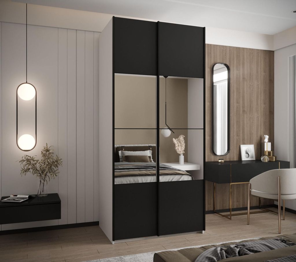 Zweitüriger Kleiderschrank SAMARA 4 - 110 cm, weiß/schwarz/schwarz