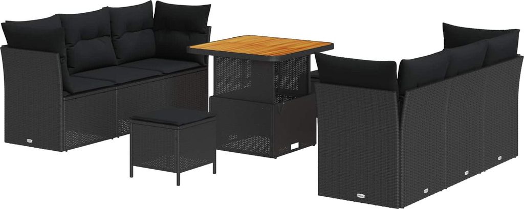 Garten-Sofa-Set 9 pcs Schwarz Poly-Rattan