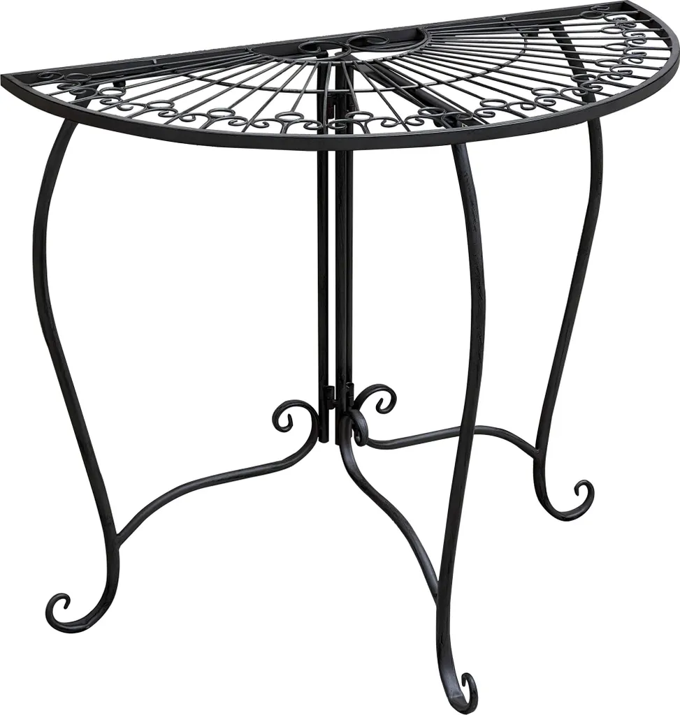 Petite table de balcon semi-circulaire noire - Idéale pour plantes et café