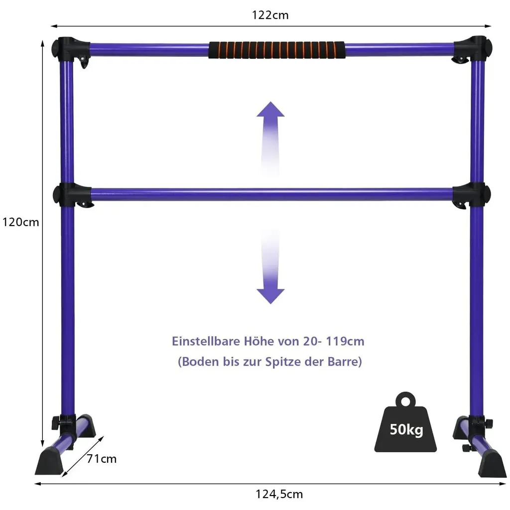 Barre de danse ajustable en fer bleu capacité 50 kg structure stable