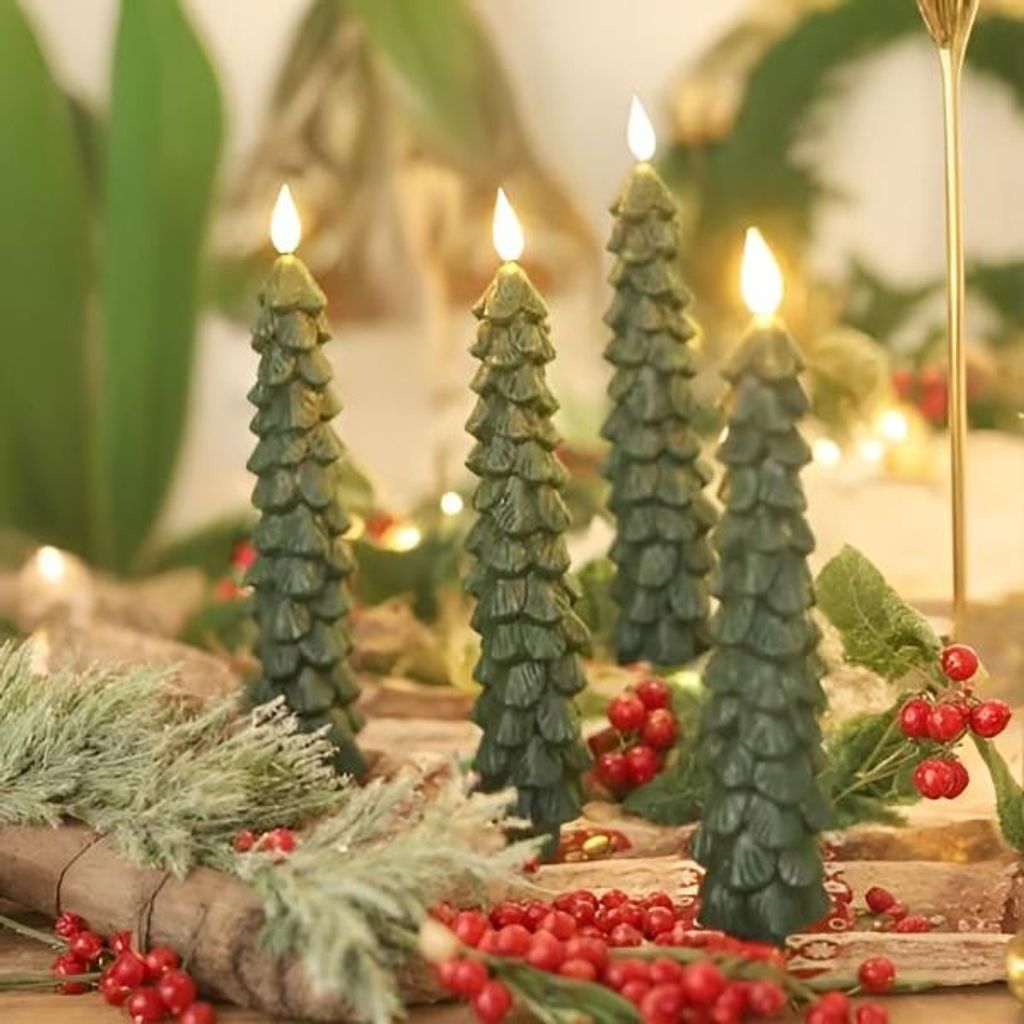 5 Candele LED Con Telecomando E Timer – Effetto Fiamma Tremolante In Vera Cera, Colore Verde, Sicure Per Bambini E Animali