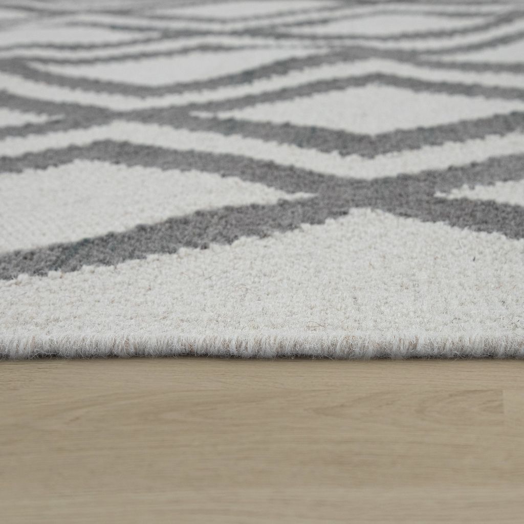 TT Home Wohnzimmer Teppich Handgewebt Geometrisches Skandi Design Wolle Baumwolle Grau Größe 160x230 cm