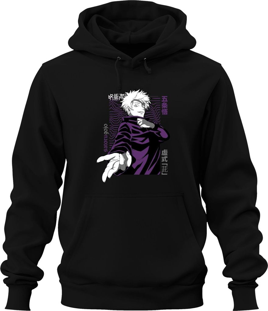 Jujutsu Kaisen Satoru Gojo Anime Ästhetik Fan Geschenk Lila Retro Uni Hoodie Kapuzenpullover, Schwarz, M