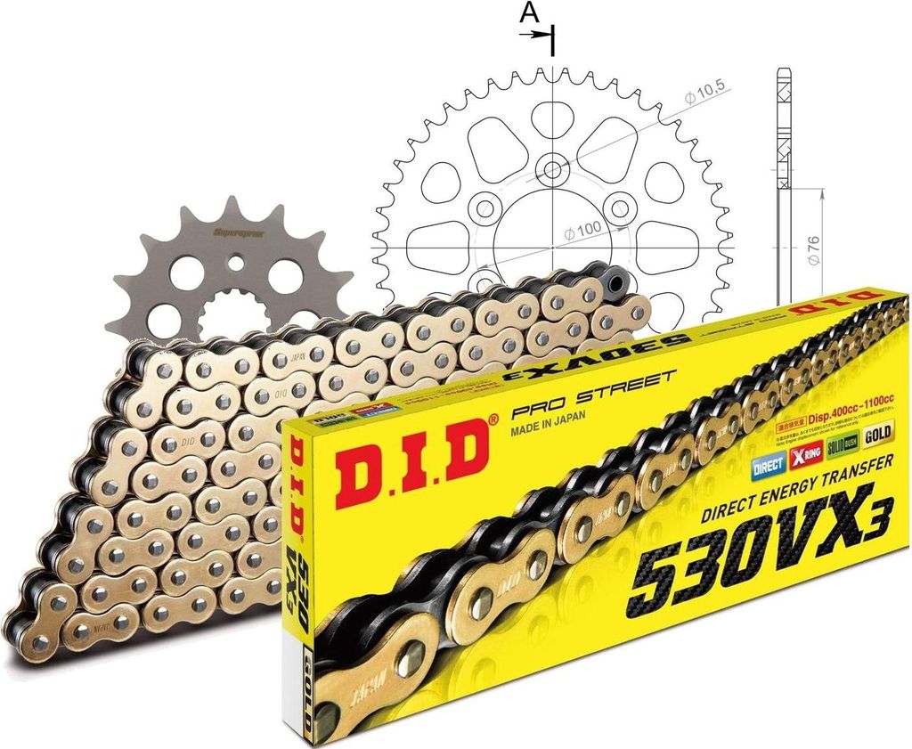 Kit Alu (schwarz) passend für Suzuki GSX-R 1100 >530< 95-96 16-44-116 DID530VX3(G&B) Endlos