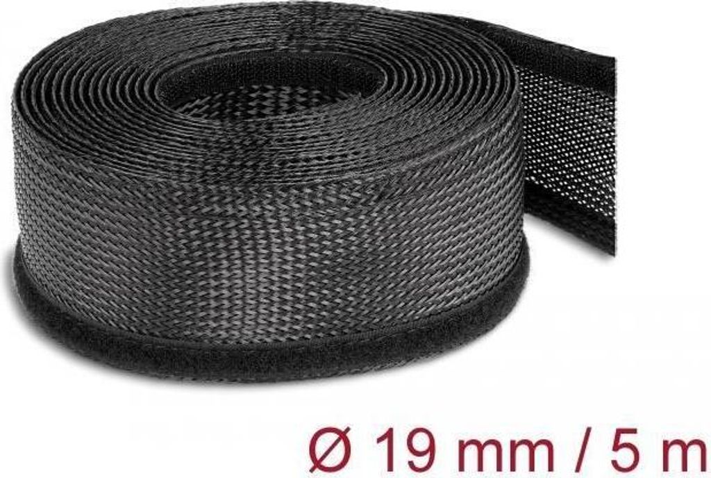 DELOCK Geflechtschlauch mit Klettverschluss 5mx19mm schwarz
