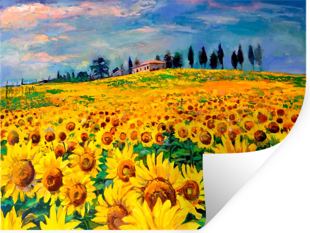 MuchoWow Wandtattoo Wandsticker Wandaufkleber Gemälde - Sonnenblume - Ölfarbe - Blumen 80x60 cm Selbstklebend und Repositionierbar - Faltenfrei