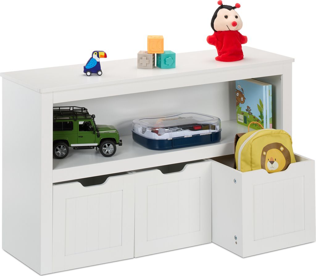 Relaxdays Kinderrek, 3 vakken met wielen, HxBxD: 60 x 102 x Productafbeelding 