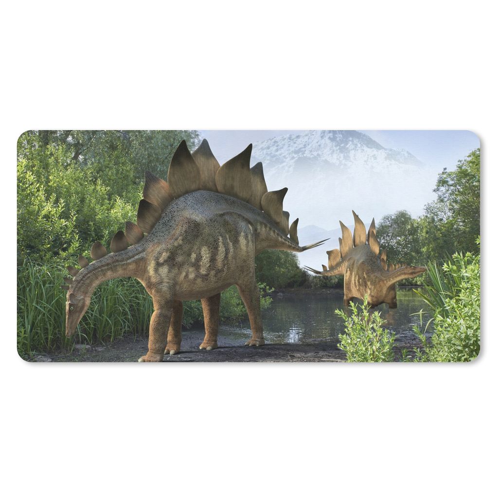 MuchoWow Schreibtischunterlage Dinosaurier - Berg - Wald - Illustration - Jungen - Kinder - Kleiner Junge 80x40 cm - XXL Mauspad - Gaming Mauspad