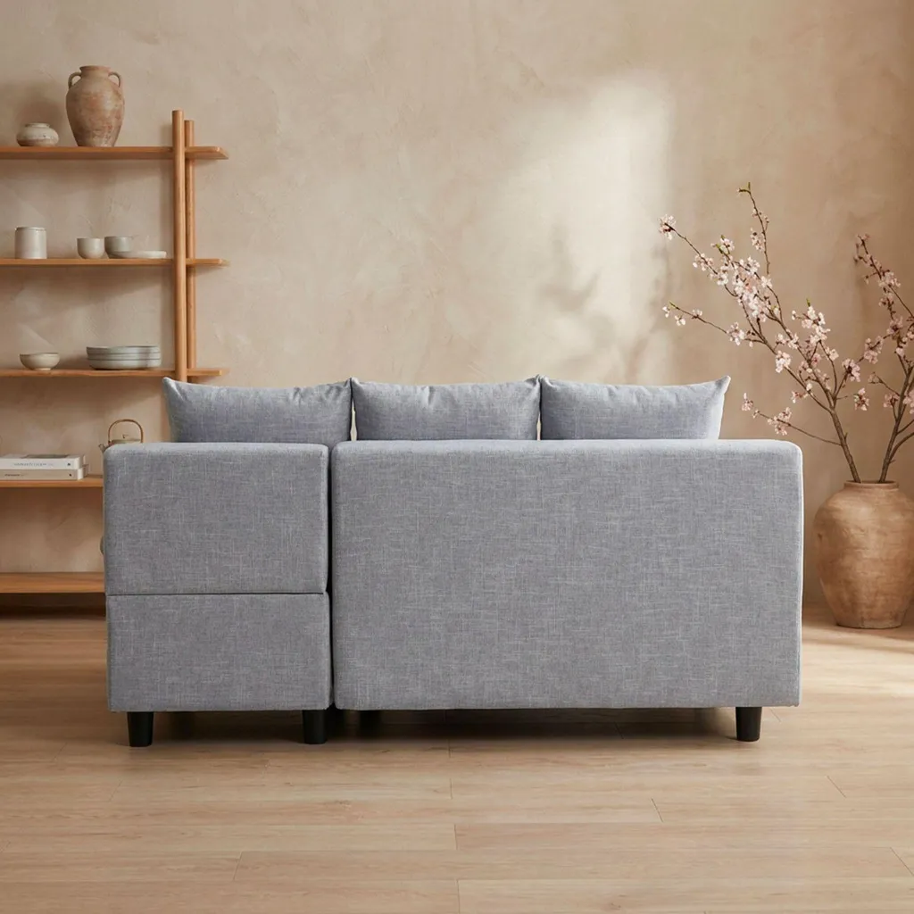Canapé d'angle convertible Expression en tissu gris clair Menzzo - 7