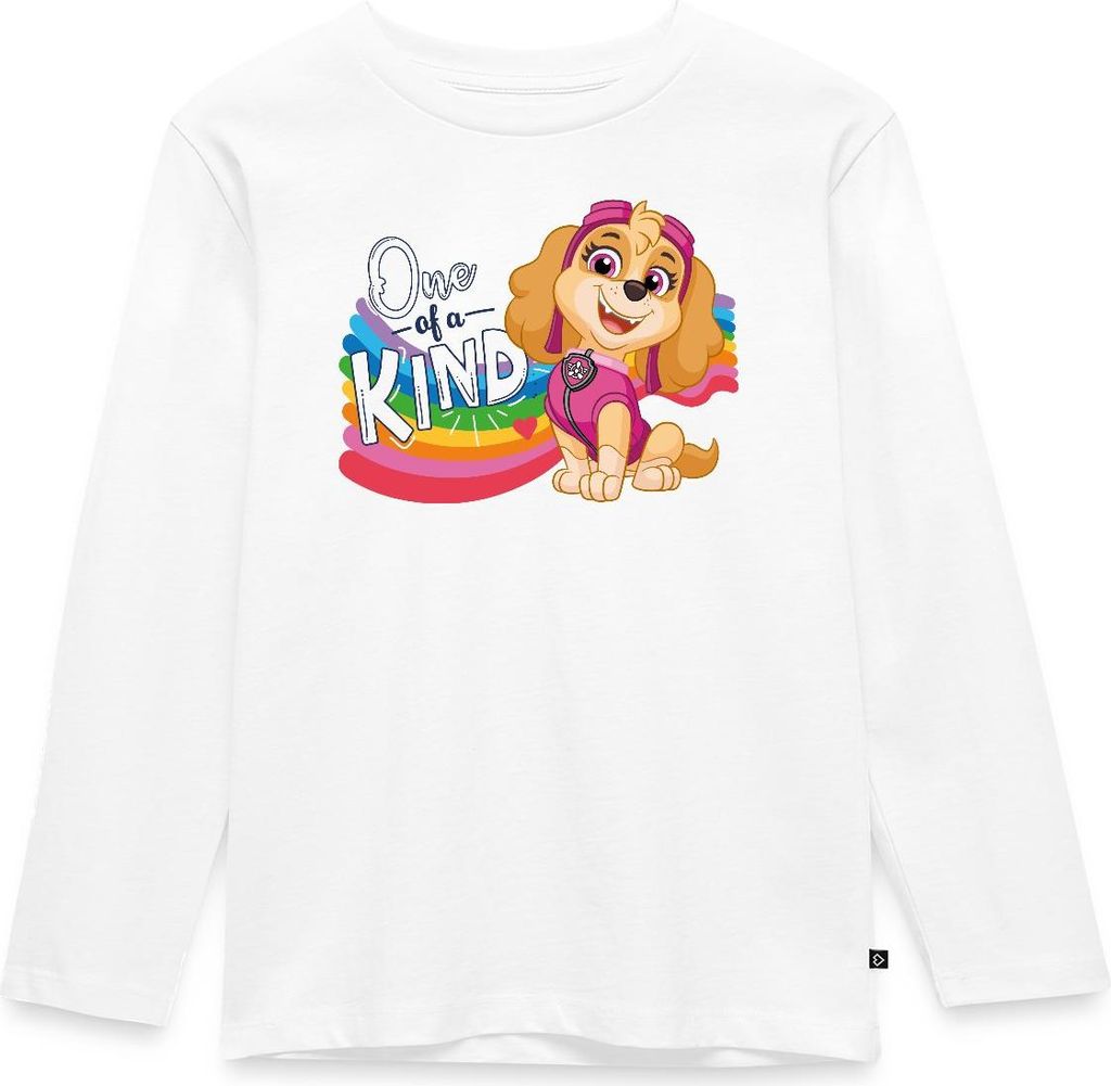 Spreadshirt Paw Patrol Skye Regenbogen-Design Kinder Premium Langarmshirt, 110/116 (4 Jahre), Weiß