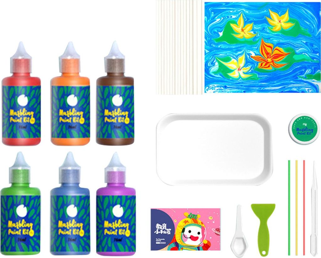 Wassermarmorierungsfarbe, Hand-Auge-Koordination, lebendige Farben, sicheres Hydro-Tauchset für Bildung, Basteln, Heimwerken, 6