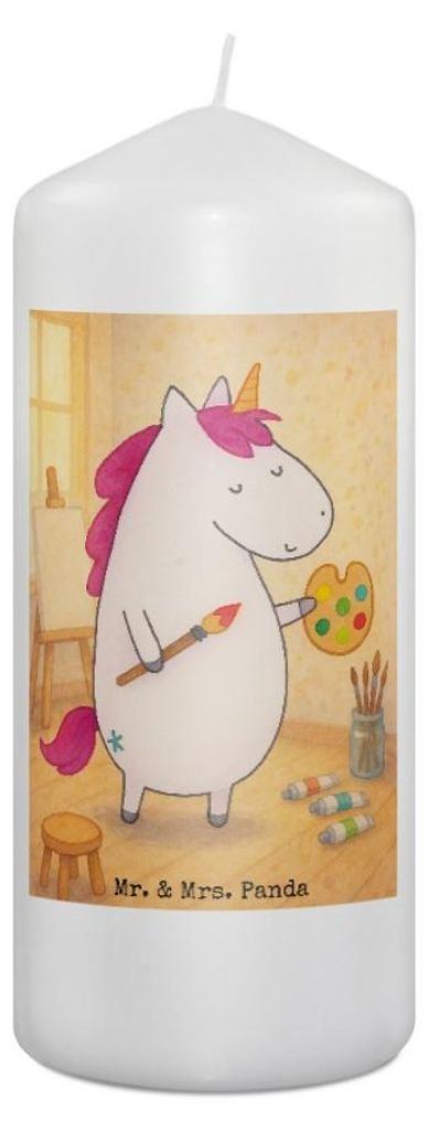 Mr. & Mrs. Panda Kerze Einhorn Künstler Design 19 x 8 cm - Weiß - Geschenk, Welt, Stift, Wachskerze, Blockkerze, Erinnerungslicht, Einhörner, St...