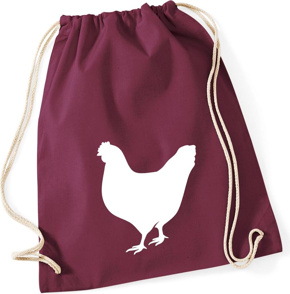 Huuraa Turnbeutel Huhn Silhouette 12 Liter Burgundy Baumwolle Rucksack Geschenkidee