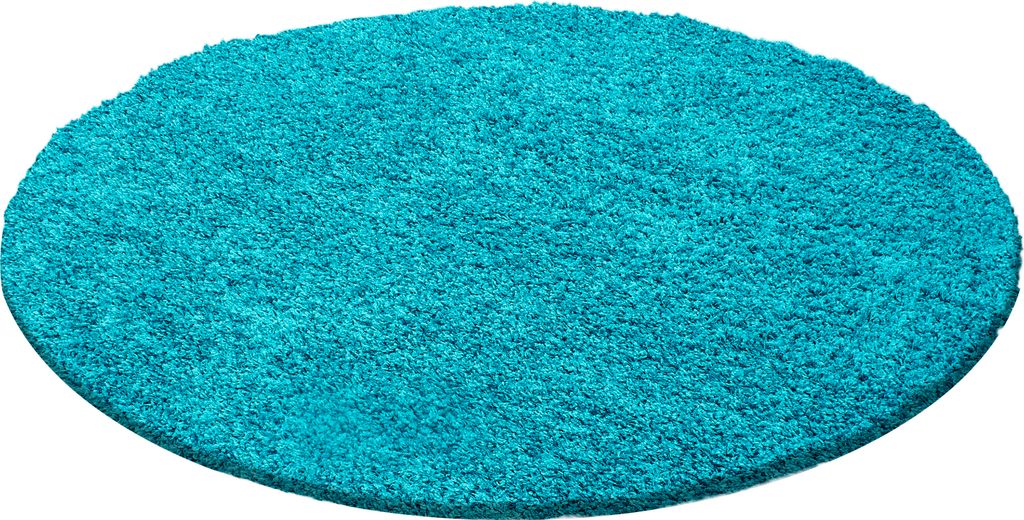 Villa Möbel Lifiva Wohnzimmer-Teppich, Hochflor-Teppich, Shaggy, Einfarbig, Farbe:Türkis, Grösse:160 cm Rund