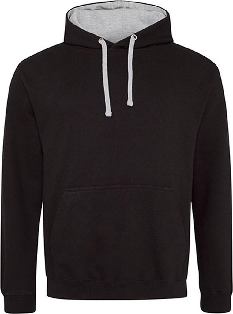 Just Hoods JH003 | Varsity Herren Hoodie / Kaputzenpullover - Farbe: Jet Black/Heather Grey - Größe: XS