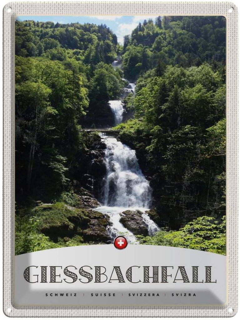 vianmo Blechschild 40x30 cm Giessbachfall Wasserfall Gebirge Natur Bildmotiv Reisemotiv Abenteuer Reisen Europa Urlaub