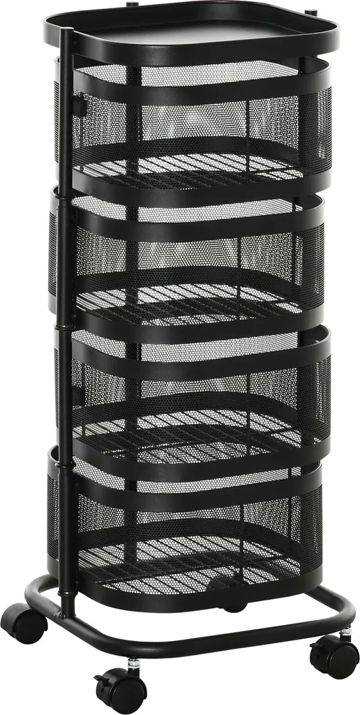 Desserte de Salle de Bain Pivotante 270° à 5 Étages Noir Design 77 cm