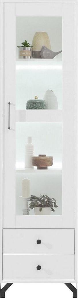Furniture24 Vitrine Bergen BE3 Schrank Wohnzimmerschrank Vitrinenschrank 1 Türiger Links/Recht 2 Schubladen 3 Einlegeboden