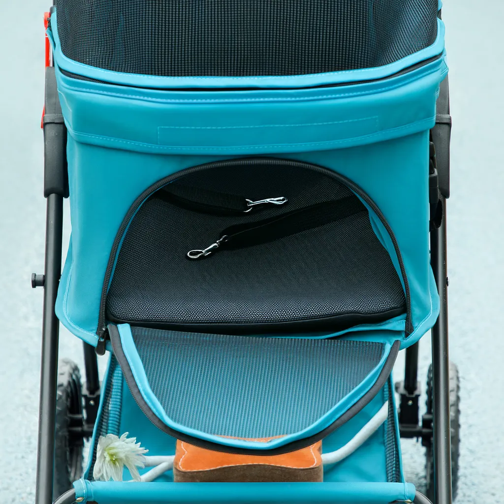 PawHut passeggino per cani 3 in 1 box per cani pieghevole, borsa da trasporto pieghevole con portabicchieri, passeggino per cani, passeggino per gatti con ruote a 360° passeggino per gatti per mini cani sotto i 4 kg, turchese - 9
