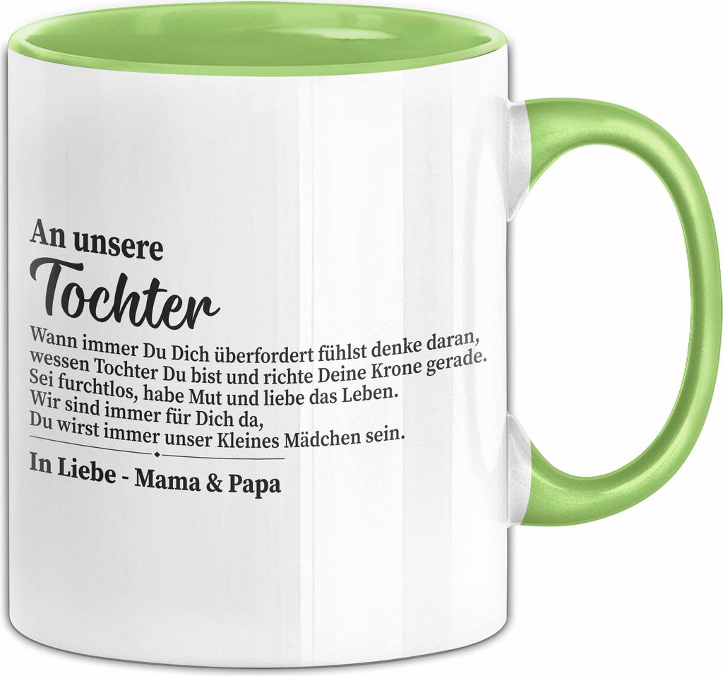 Mutter Tochter Tasse Geschenk Mädchen Geschenke Teenager 18. Geburtstag Herz Von Mama Und Papa Spruch Kaffee-Becher (Grün)