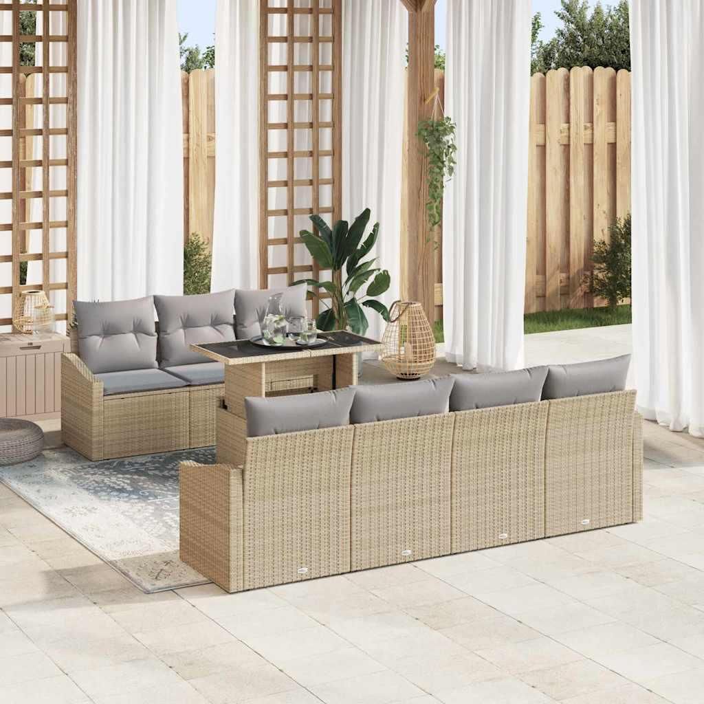 Maison Exclusive - Garten-Sofa-Set mit Kissen mit Speicher 8 pcs Beige Poly-Rattan