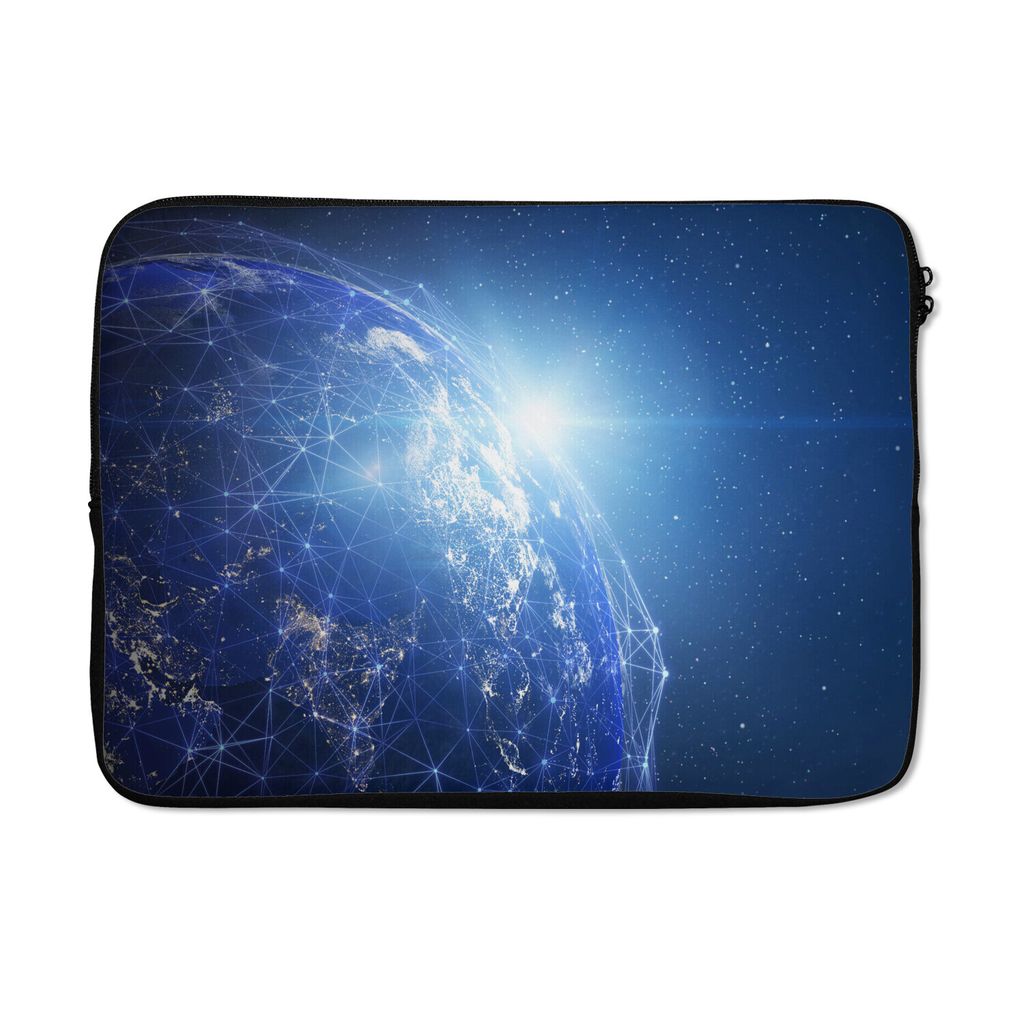 MuchoWow Laptop Hülle 14 ZollNetzwerk - Erde - Sternenhimmel Laptoptasche - Laptoptasche - Stoßsicher - Schutzhaube