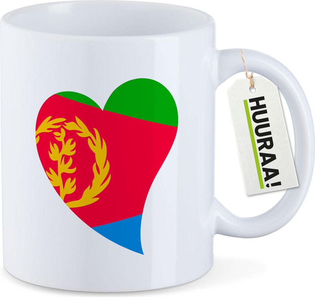 Huuraa Kaffeetasse Eritrea Flagge Herz 330ml Weiß Keramik Kaffeebecher Geschenkidee