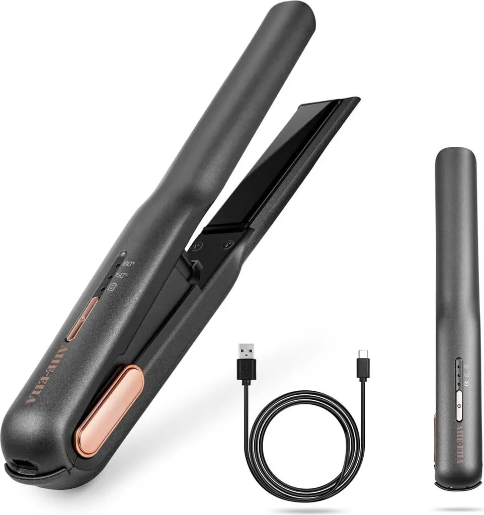 Mini Piastra Capelli USB-C Grigia Senza Fili: Addio Chioma in Disordine